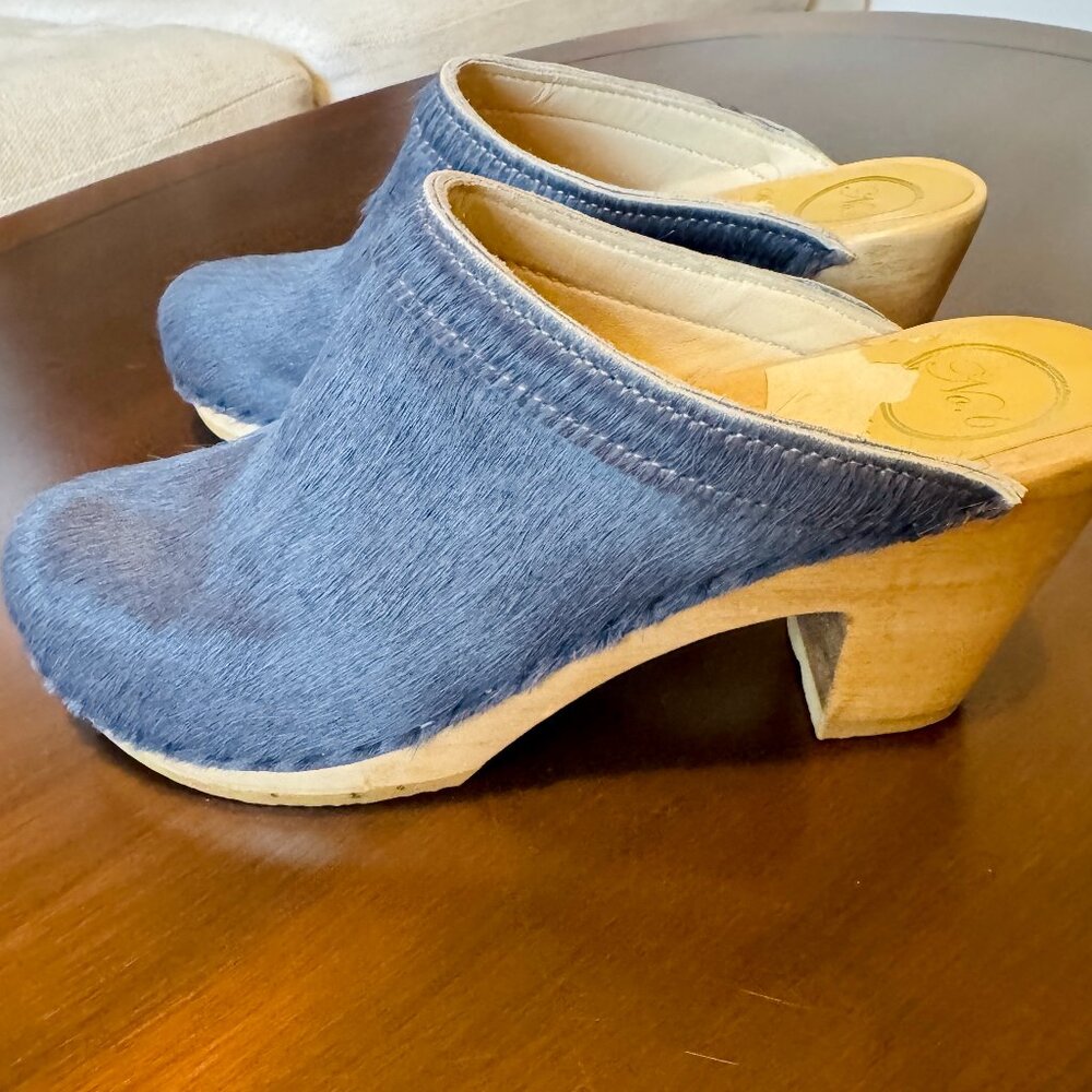 No.6 Old School Clog on High Heel in Light Blue Pony Hair